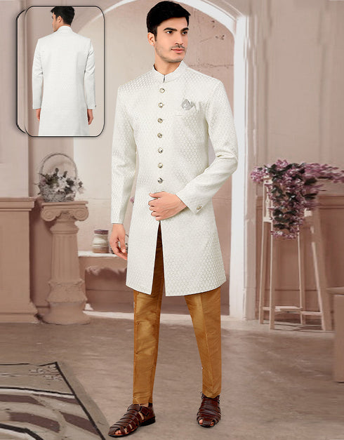 Cream Kurta Jacquard Trouser
