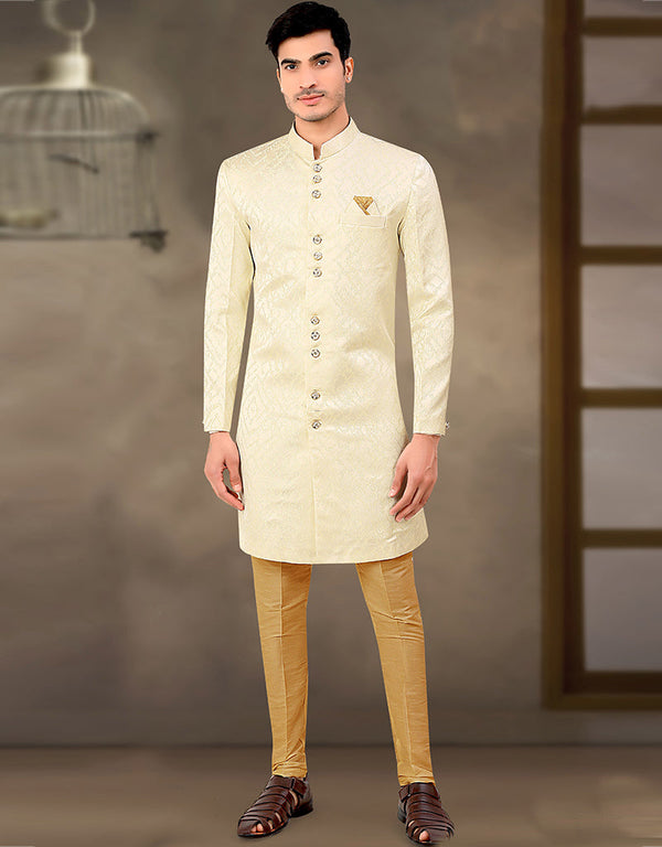 Cream Kurta Jacquard Trouser