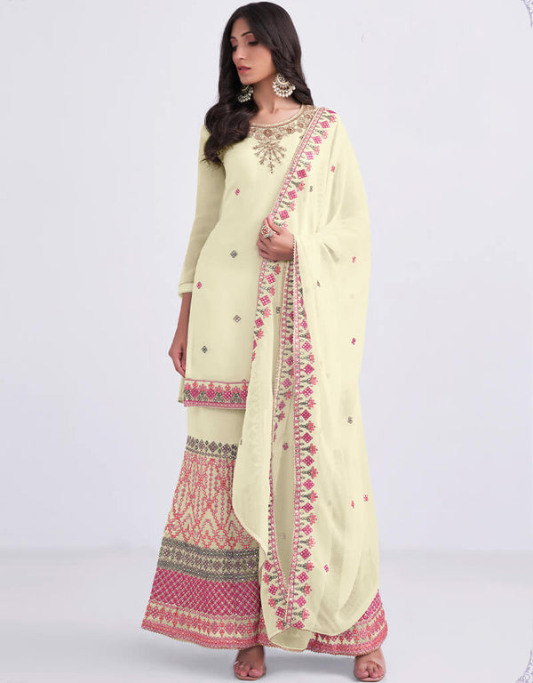 Light Yellow Georgette Palazzo Suit