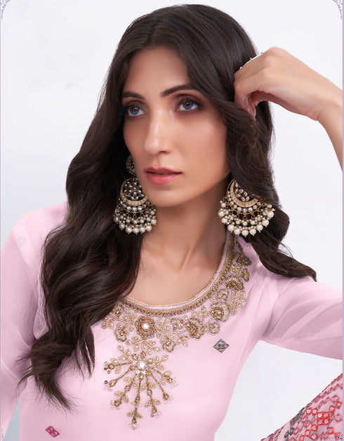 Light Pink Georgette Palazzo Suit Closure View