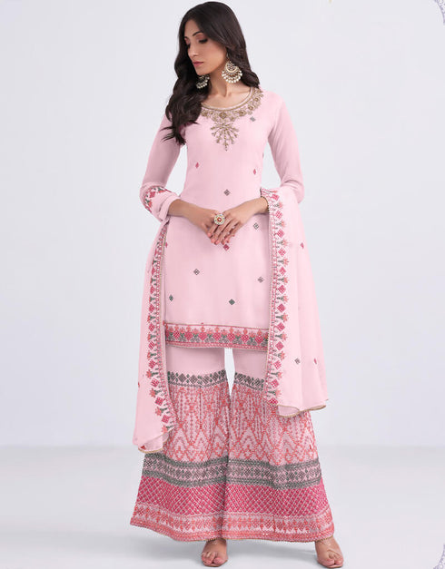 Light Pink Georgette Palazzo Suit