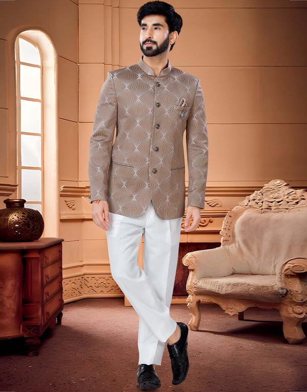 Brown Kurta Woven Jacquard Trouser
