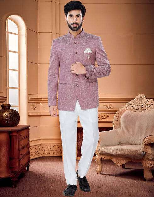 Onion Pink Kurta Woven Jacquard Trouser