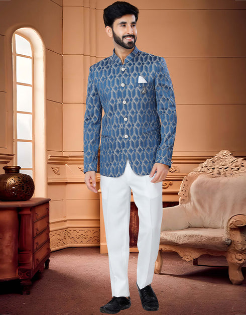Blue Kurta Woven Jacquard Trouser