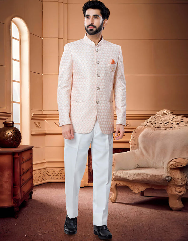 Peach Kurta Woven Jacquard Trouser