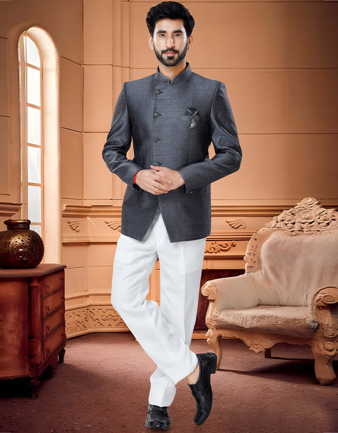Grey Kurta Jacquard Trouser