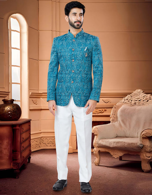 Blue Kurta Woven Jacquard Trouser
