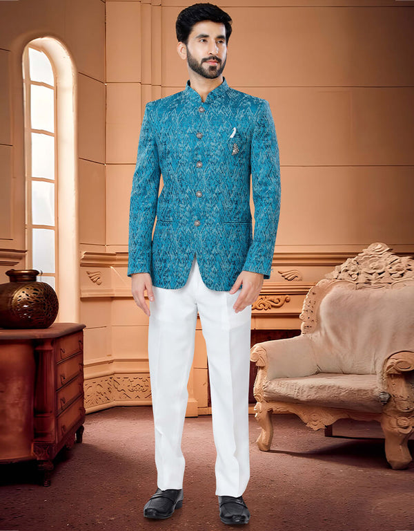 Blue Kurta Woven Jacquard Trouser