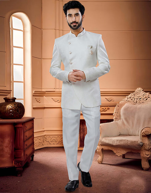 White Kurta Woven Jacquard Trouser