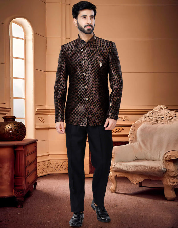Copper With Black Kurta Jacquard Trouser