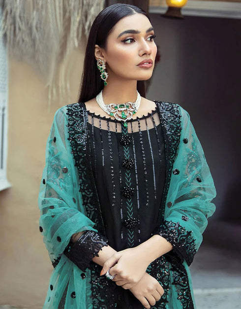 Black Faux Georgette Palazzo Salwar Suit Closure View