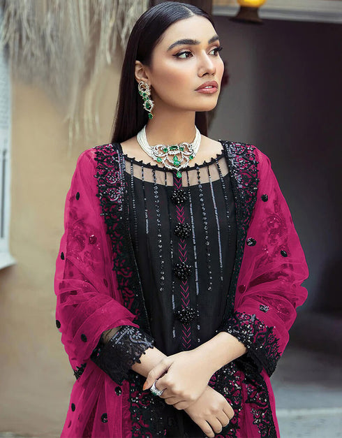 Black Faux Georgette Palazzo Salwar Suit Closure View