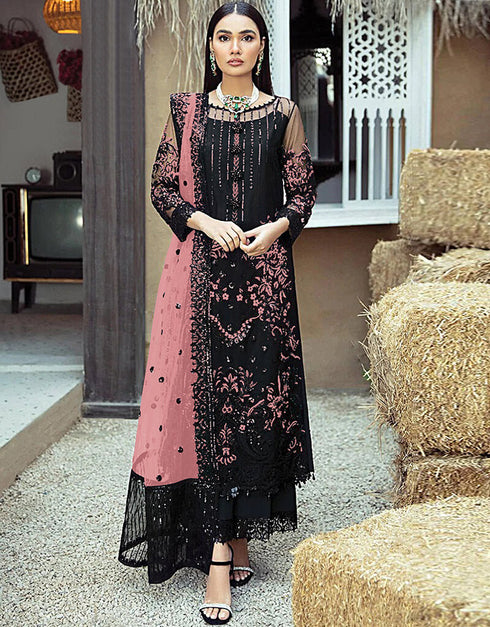 Black Faux Georgette Palazzo Salwar Suit