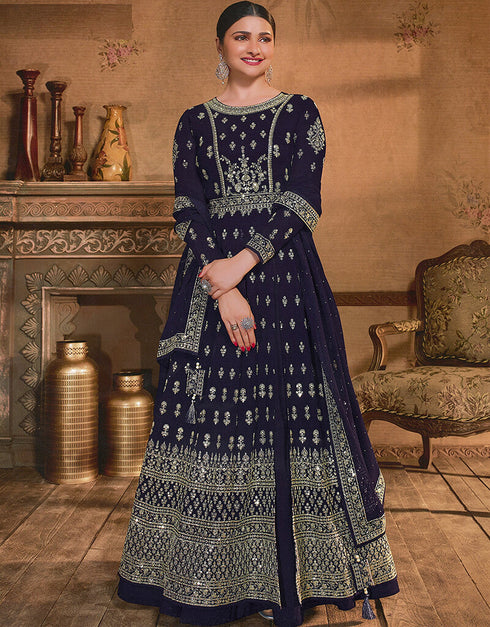 Navy Blue Georgette Anarkali Salwar Suit