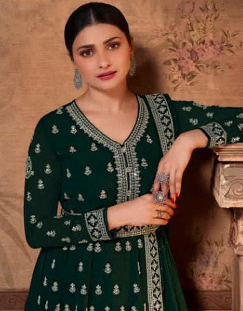 Green Georgette Anarkali Salwar Suit Closure View