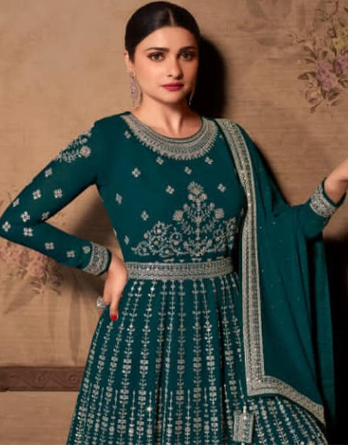 Teal Georgette Anarkali Salwar Suit Closure View