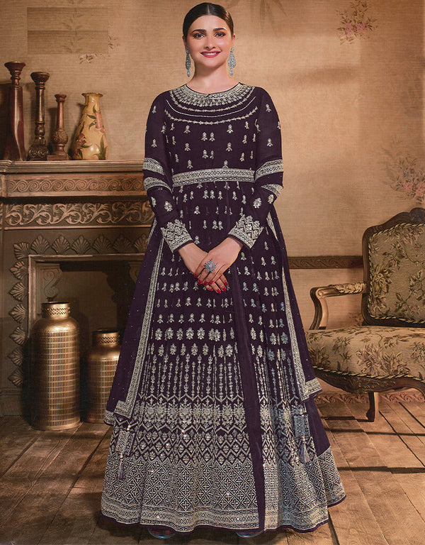 Wine Georgette Anarkali Salwar Suit