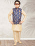 Cream Kurta Pajama Print On Banarasi Silk
