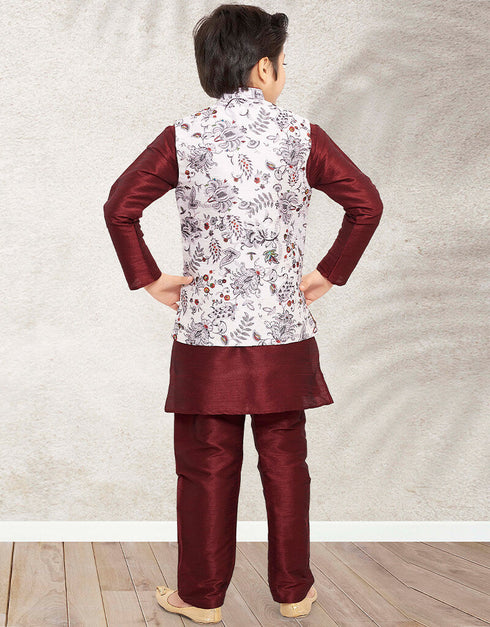 Maroon Kurta Pajama Print On Banarasi Silk Closure View