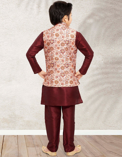 Maroon Kurta Pajama Print On Banarasi Silk Closure View