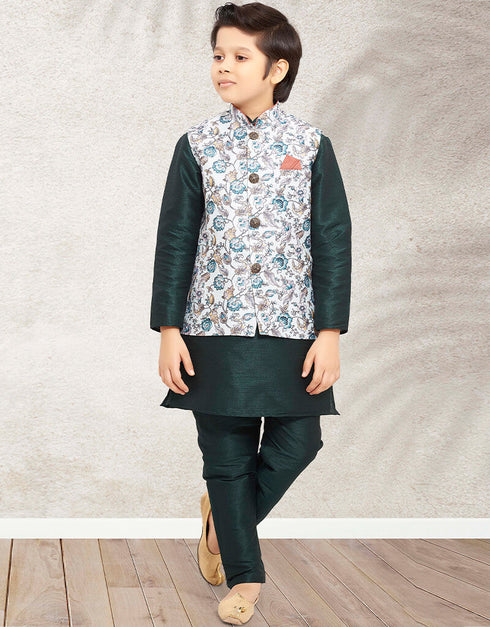 Green Kurta Pajama Print On Banarasi Silk Closure View