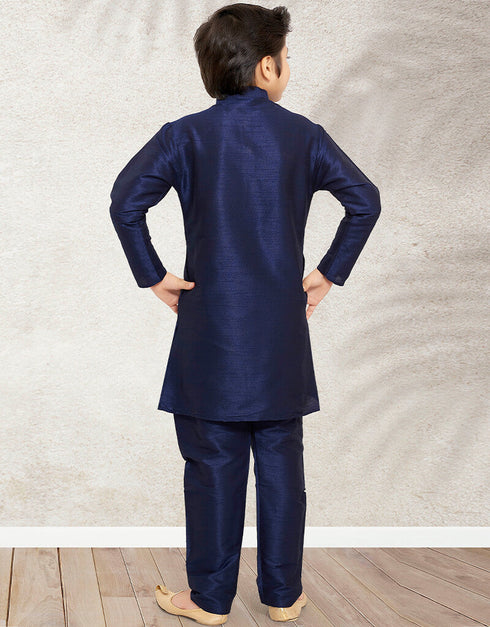 Blue Kurta Pajama Art Banarasi Silk Closure View