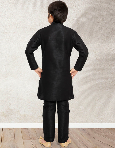 Black Kurta Pajama Art Banarasi Silk Closure View