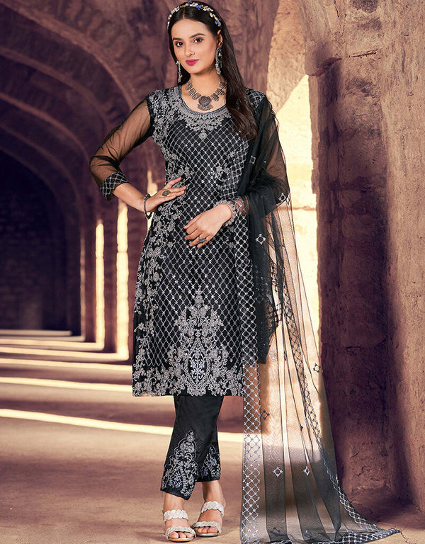 Black Heavy Net Pant Salwar Suit
