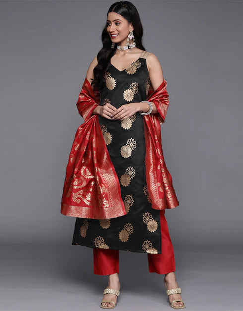 Black Banarasi Silk Pant Salwar Suit Closure View