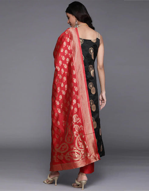 Black Banarasi Silk Pant Salwar Suit Back View