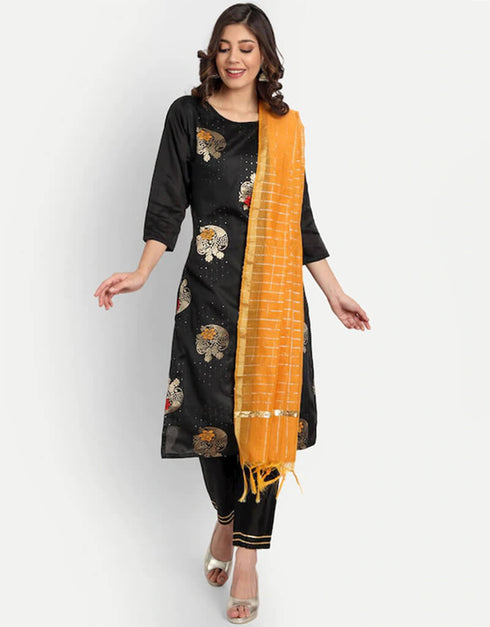 Black Heavy Silk Pant Salwar Suit