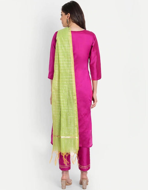 Rani Pink Heavy Silk Pant Salwar Suit Back View