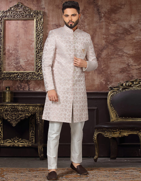 Off White Kurta Jacquard Trouser