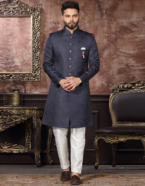 Navy Blue Kurta Jacquard Trouser