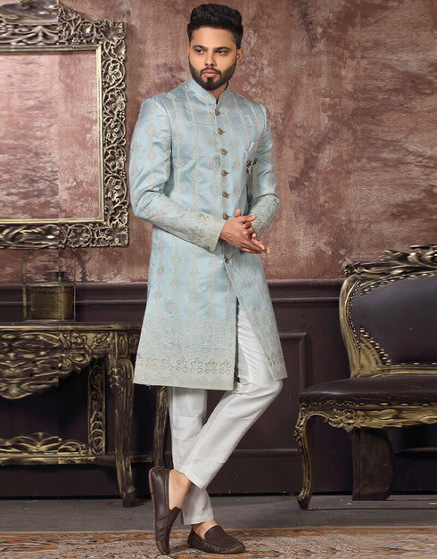Sky Blue Kurta Jacquard Trouser