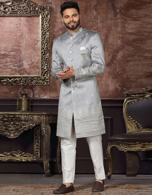 Grey Kurta Jacquard Trouser