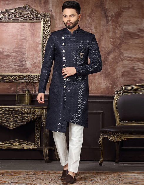 Navy Blue Kurta Art Silk With Embroidery Trouser