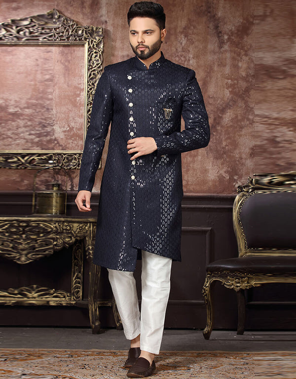 Navy Blue Kurta Art Silk With Embroidery Trouser