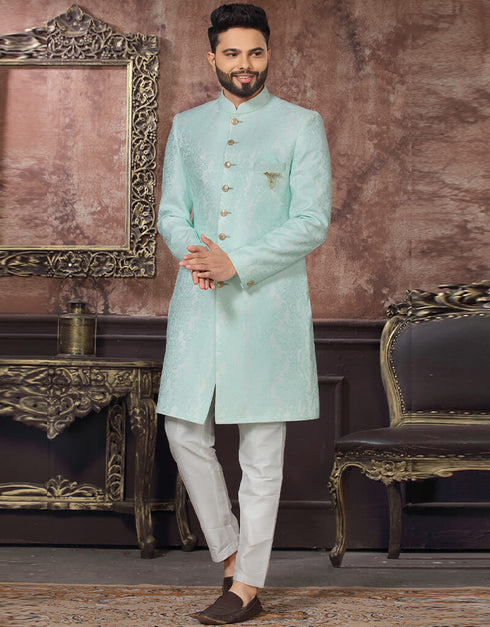 Sky Blue Kurta Jacquard Trouser