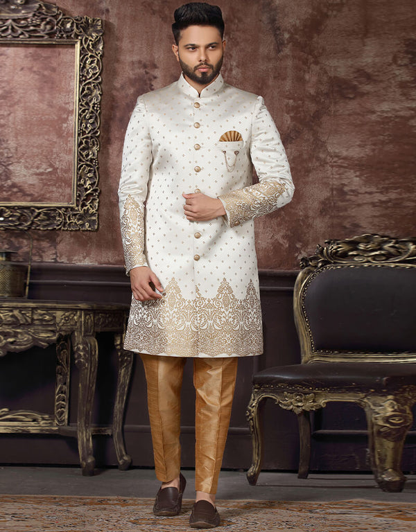 Cream Kurta Jacquard Trouser