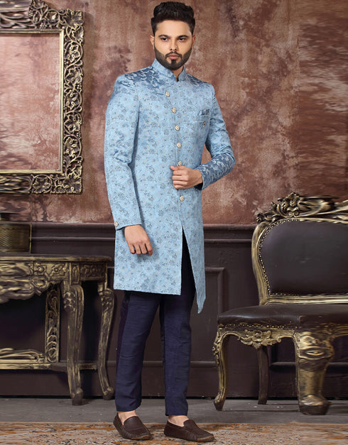 Blue Kurta Jacquard Trouser