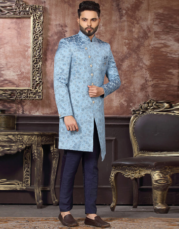 Blue Kurta Jacquard Trouser
