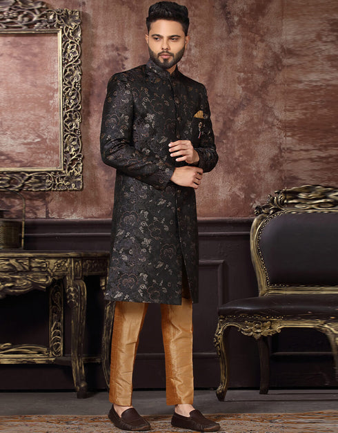 Black Kurta Jacquard Trouser