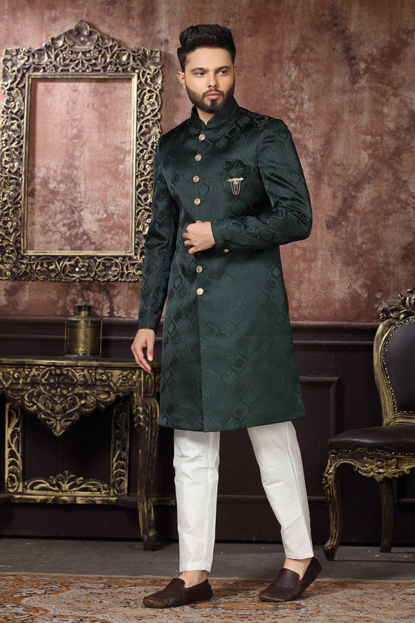 Bottle Green Kurta Jacquard Trouser