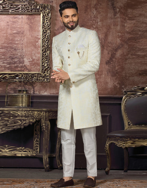 Off White Kurta Jacquard Trouser