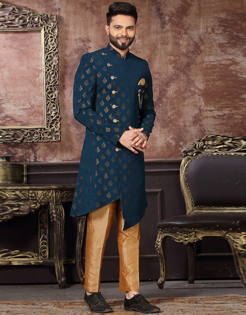 Navy Blue Kurta Jacquard Trouser