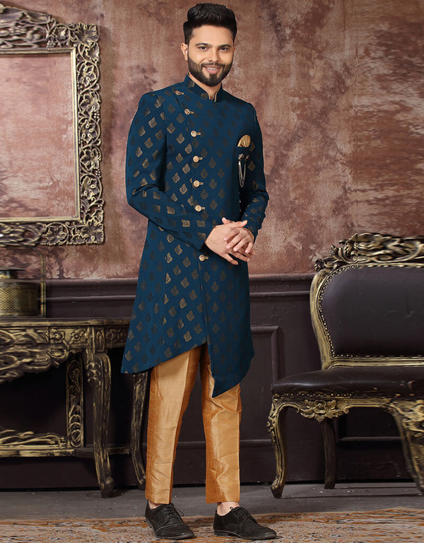 Navy Blue Kurta Jacquard Trouser