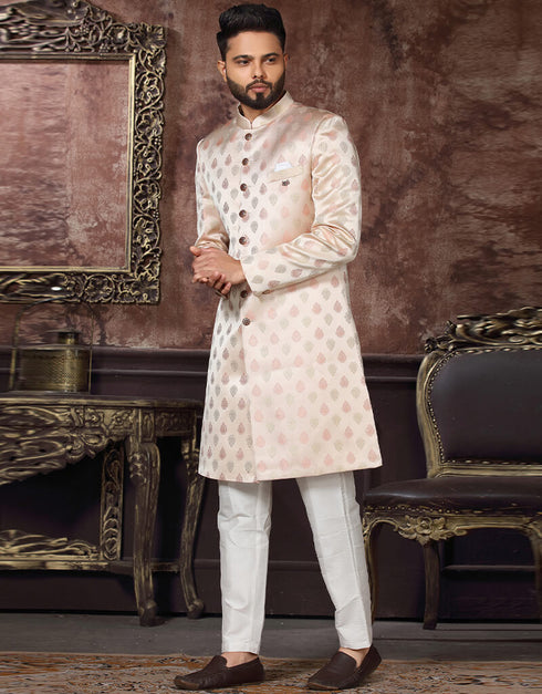 Cream Kurta Jacquard Trouser