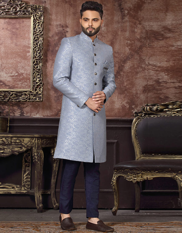 Blue Kurta Jacquard Trouser