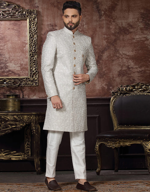 Off White Kurta Jacquard Trouser